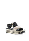 Igi & Co Leather Buckle Velcro Strap Platform Sandals, Black & Beige