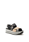 Igi & Co Leather Buckle Velcro Strap Platform Sandals, Black & Nude