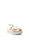 Igi & Co Leather Buckle Velcro Strap Platform Sandals, Pink & White