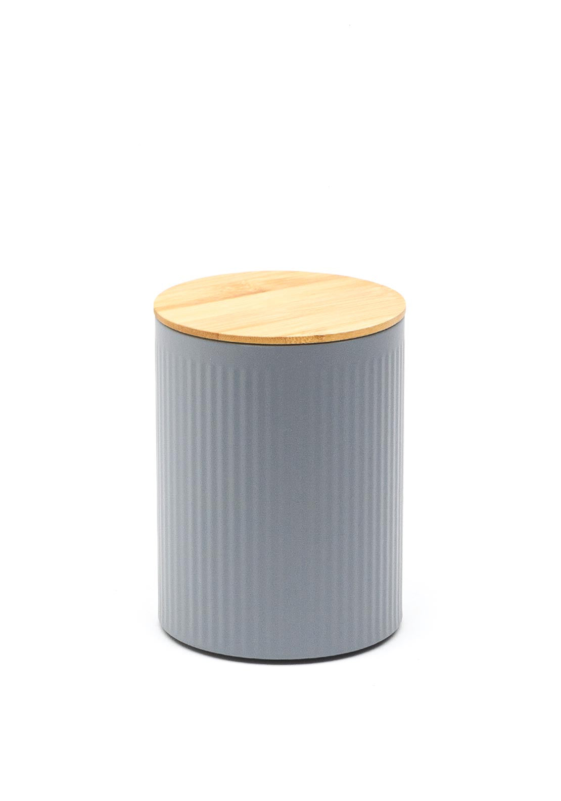Ideal Home Range Medium Ribbed Storage Tin with Bamboo Lid, Grey