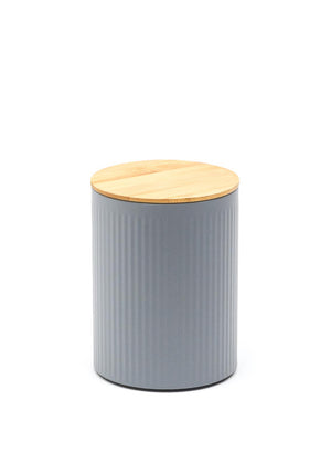 Ideal Home Range Medium Ribbed Storage Tin with Bamboo Lid, Grey