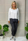 Naya Panel Trim Jersey Top, White & Charcoal