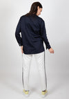 Inco Contrast Pocket V Neck Shirt, Navy & White