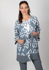 Inco Triangle Print Open Light Kimono, Grey & White