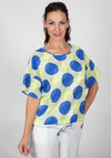 Inco Circle Print Top, Blue & Lime