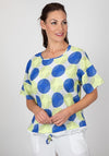 Inco Circle Print Top, Blue & Lime