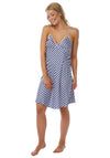 Indigo Sky Stripe Print Satin Nightdress, Blue