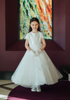 Isabella Bow Waist Layered Tulle Communion Dress, White
