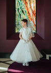 Isabella Bow Waist Layered Tulle Communion Dress, White
