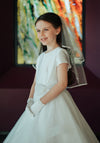 Isabella Bow Waist Layered Tulle Communion Dress, White