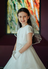 Isabella Bow Waist Layered Tulle Communion Dress, White