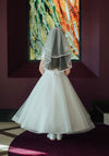 Isabella Bow Waist Layered Tulle Communion Dress, White