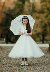 Isabella Lace Bodice Bow Back Communion Dress, White