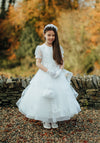 Isabella Lace Layered Tulle Communion Dress, White