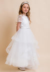 Isabella IS21967 Lace Trim Tulle Communion Dress & Bolero Jacket, White