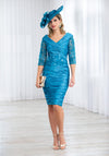 Ispirato Ruched Lace Waist & Sleeve Dress, Teal