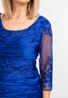 Ispirato Ruched Lace Applique Midi Dress, Ink Blue