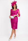 Ispirato Ruched Lace Applique Midi Dress, Shocking Pink