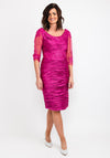 Ispirato Ruched Lace Applique Midi Dress, Shocking Pink