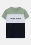 Jack & Jones Boys Logo Blocking Tee, Granite Green