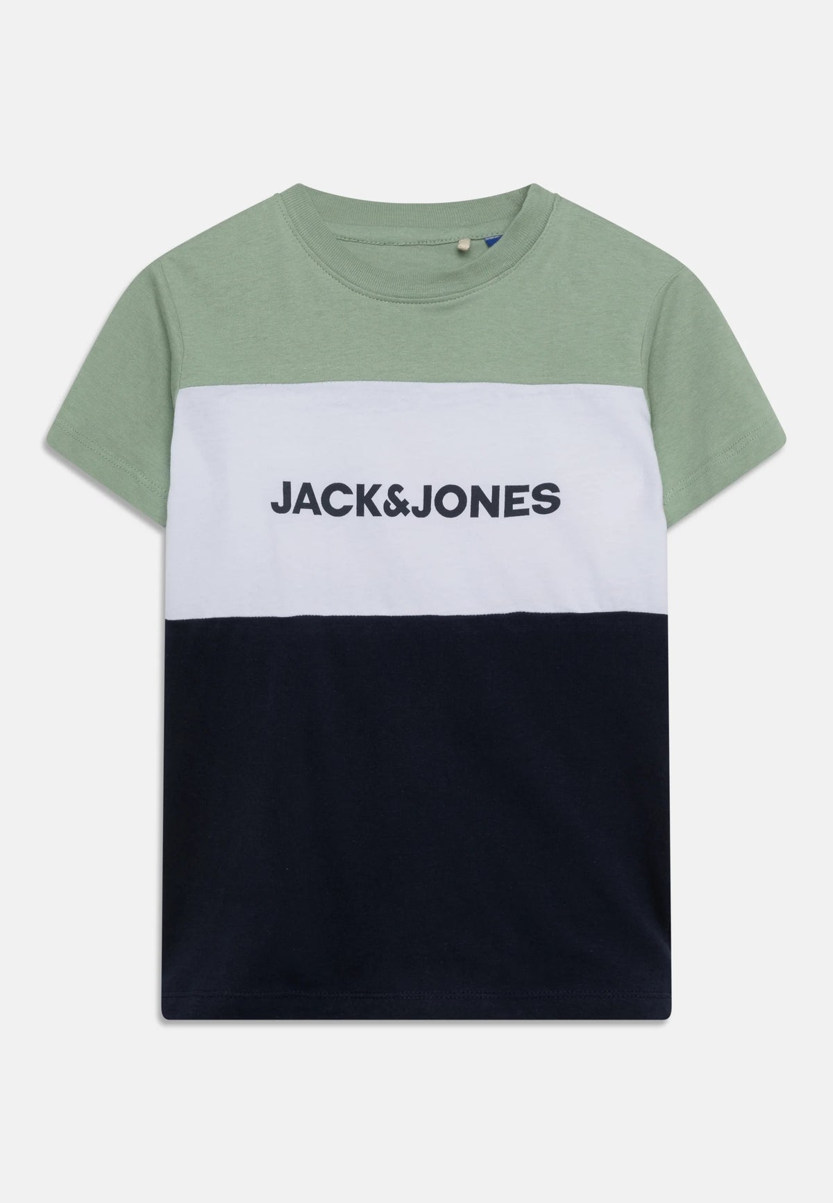 Jack & Jones Boys Logo Blocking Tee, Granite Green