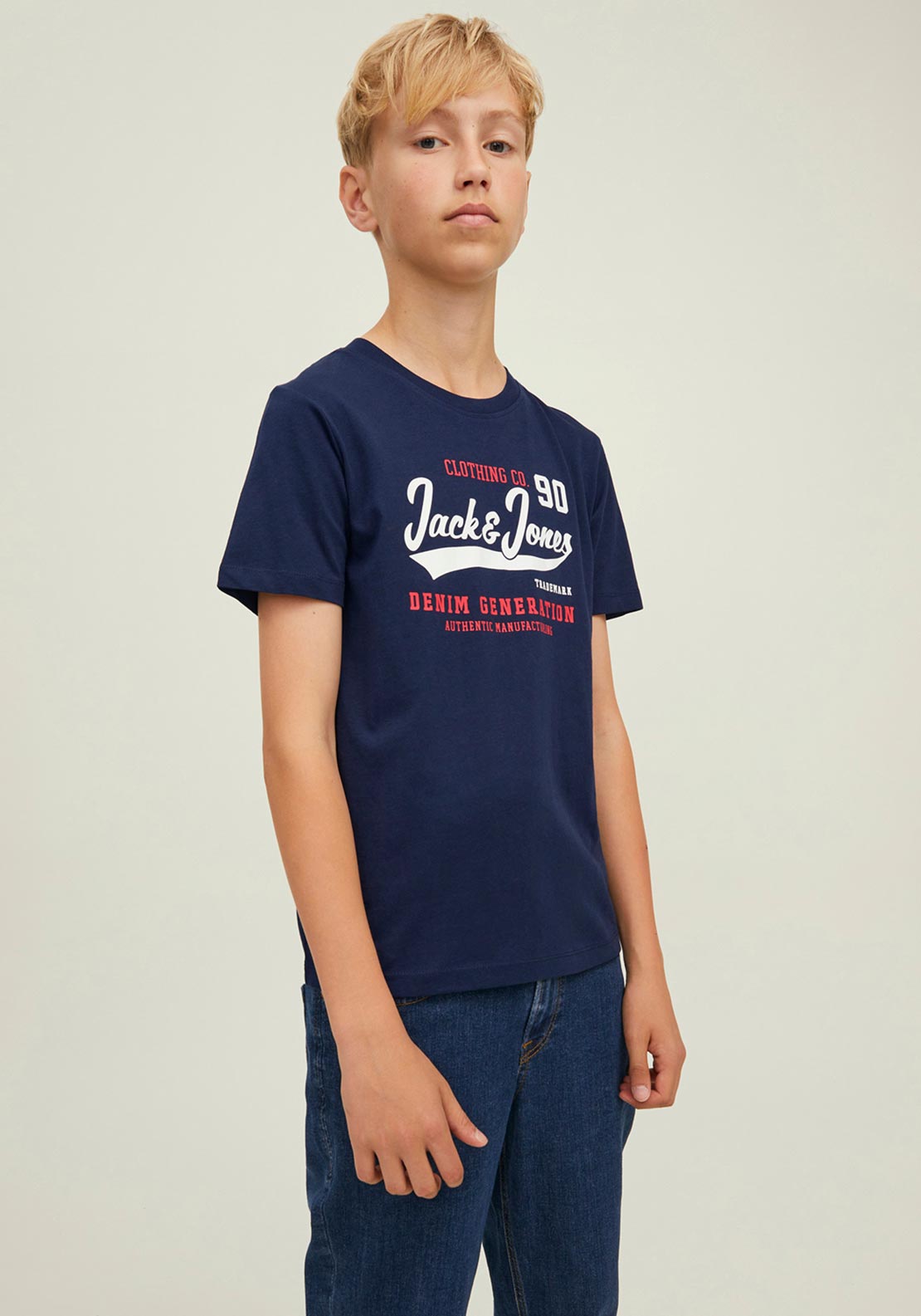 Jack & Jones Boys Short Sleeve Logo Blocking Tee, Navy