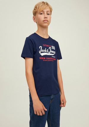 Jack & Jones Boys Short Sleeve Logo Blocking Tee, Navy