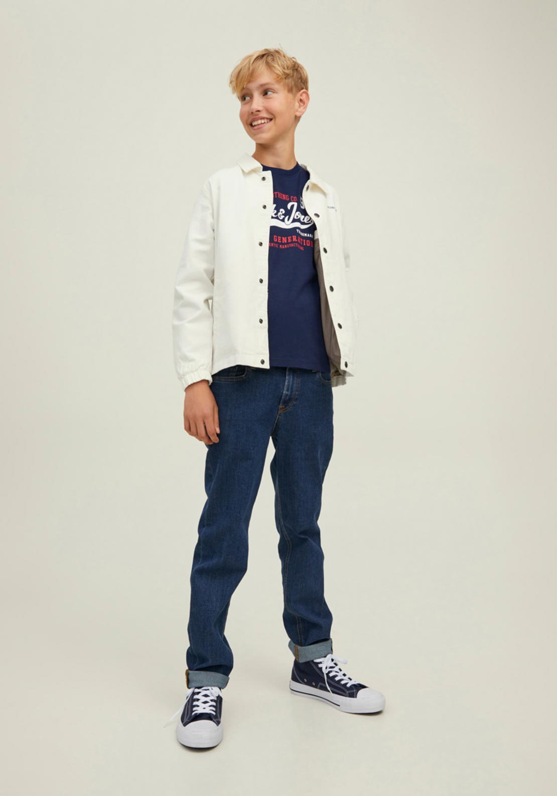 Jack & Jones Boys Short Sleeve Logo Blocking Tee, Navy