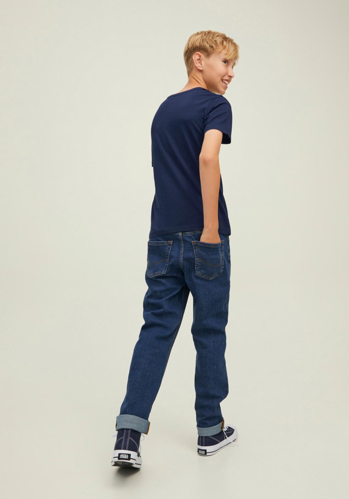 Jack & Jones Boys Short Sleeve Logo Blocking Tee, Navy