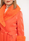 Jayley One Size Faux Fur Collar & Cuff Long Coat, Orange