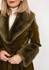 Jayley One Size Faux Fur Collar & Cuff Long Coat, Green