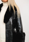 Jayley One Size Faux Fur Collar & Cuff Short Coat, Black