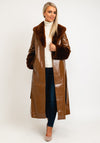 Jayley One Size Faux Fur Collar & Cuff Long Coat, Brown