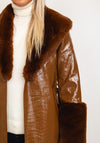 Jayley One Size Faux Fur Collar & Cuff Long Coat, Brown