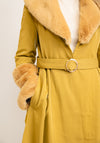 Jayley One Size Faux Fur Collar & Cuff Long Coat, Yellow