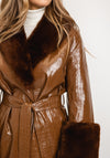 Jayley One Size Faux Fur Collar & Cuff Short Coat, Brown