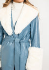 Jayley One Size Faux Fur Collar & Cuff Long Coat, Blue