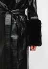 Jayley One Size Faux Fur Collar & Cuff Long Coat, Black