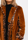 Jayley One Size Leopard Print Faux Fur Faux Suede Coat, Brown