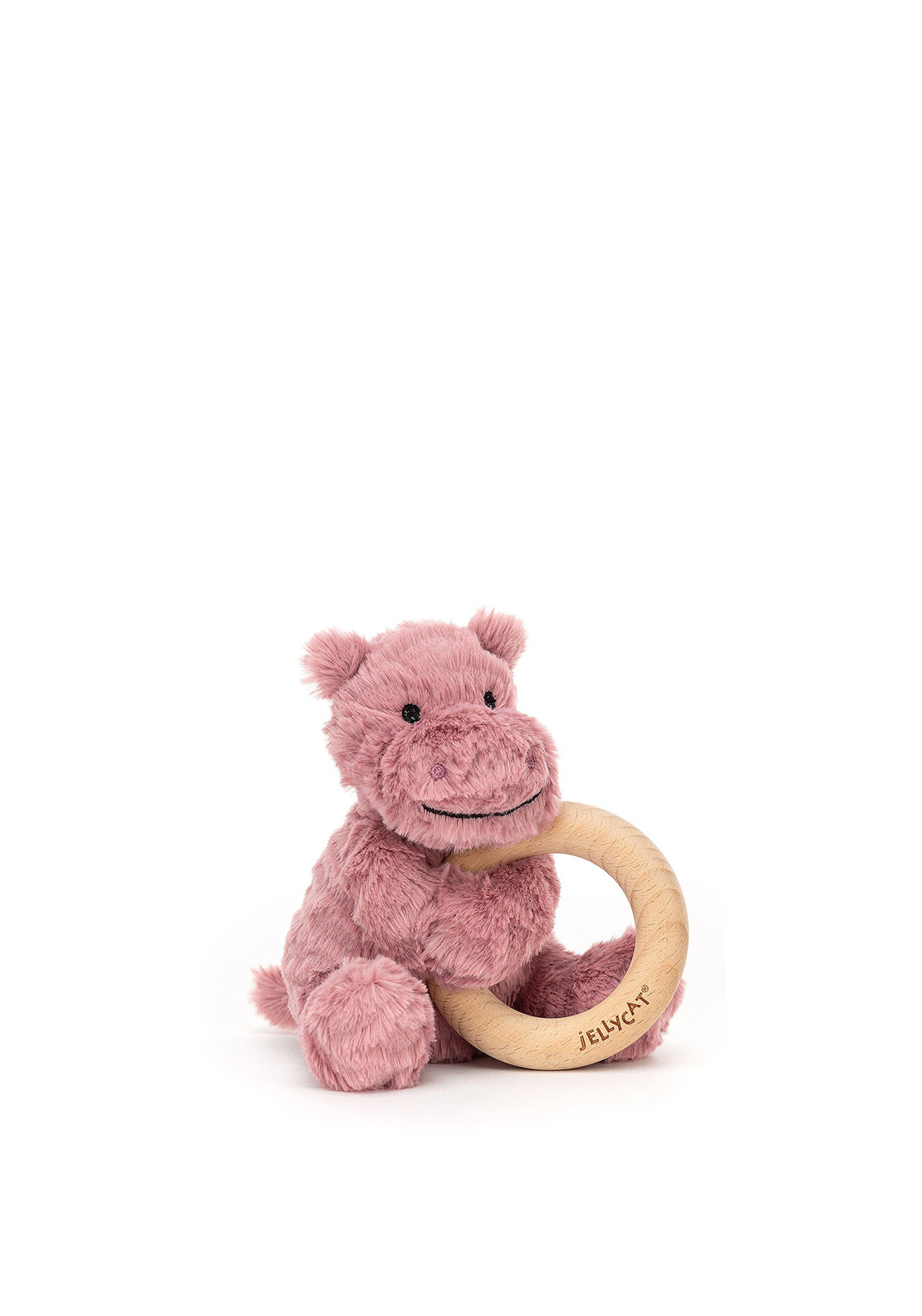 Jellycat Small Fuddlewuddle Hippo Wooden Ring Rattle, Pink