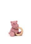 Jellycat Small Fuddlewuddle Hippo Wooden Ring Rattle, Pink