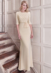 John Charles Embellished Long Crepe Dress UK Size 10, Lemon