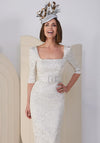 John Charles Square Neck Belted Dress, Silver