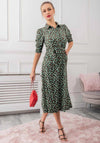 Jolie Moi Calla Midi Dress, Green Leopard Print
