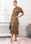 Jolie Moi Calla Midi Dress, Camel Leopard Print