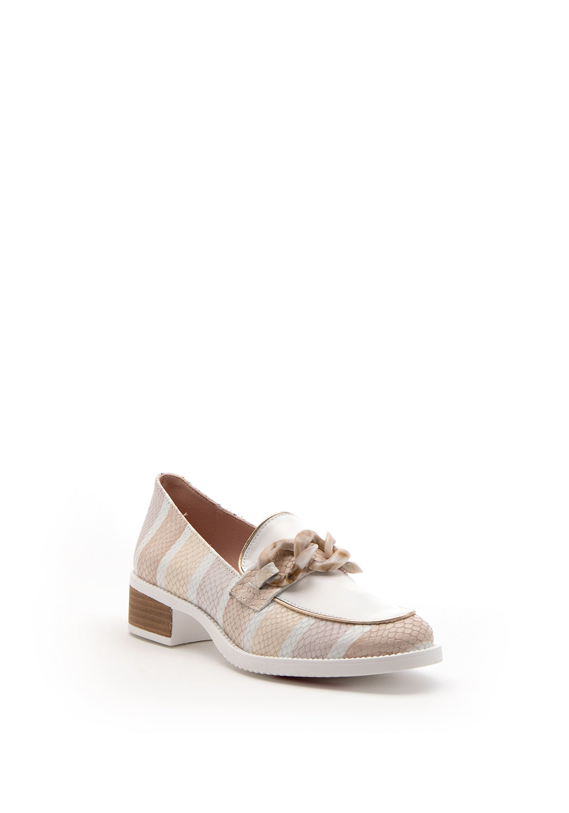 Jose Saenz Leather Block Heeled Croc Print Loafer, Beige
