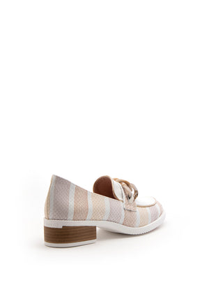 Jose Saenz Leather Block Heeled Croc Print Loafer, Beige