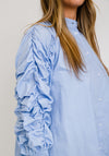 Jovonna Space Hi-Low Ruched Shirt, Blue