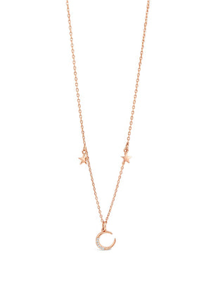 Absolute Delicate Moon & Stars Necklace, Rose Gold