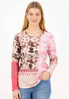 Just White Printed Long Sleeve T Shirt, Pink and Brown Multi